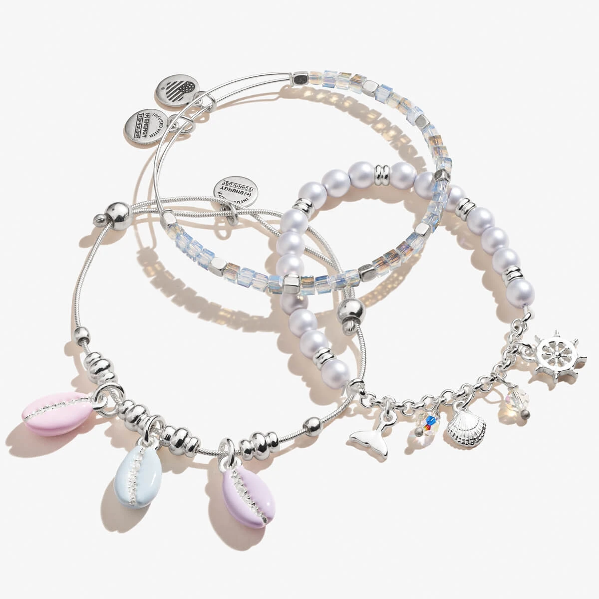 Cowrie Shell Bracelets, Set Of 3, Silver 4 Cowrie Shell Bracelets, Set Of 3, Silver - Image 2