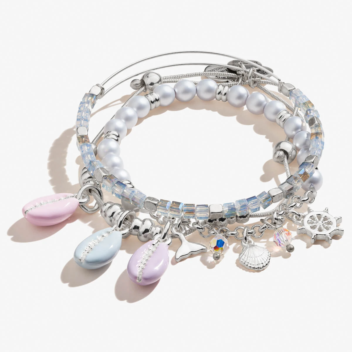 Cowrie Shell Bracelets, Set Of 3, Silver 3 Cowrie Shell Bracelets, Set Of 3, Silver