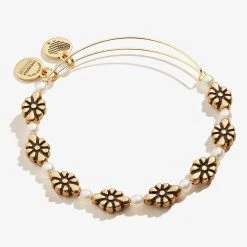 Daisy + Pearl Motif Charm Bangle -Alex And Ani Bracelets Shop A21EBDASPRLRG FRONT