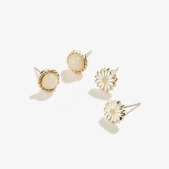 Daisy + Pineapple Jasper Stud Earrings, Set Of 2 -Alex And Ani Bracelets Shop A21EDASSETSG FRONT