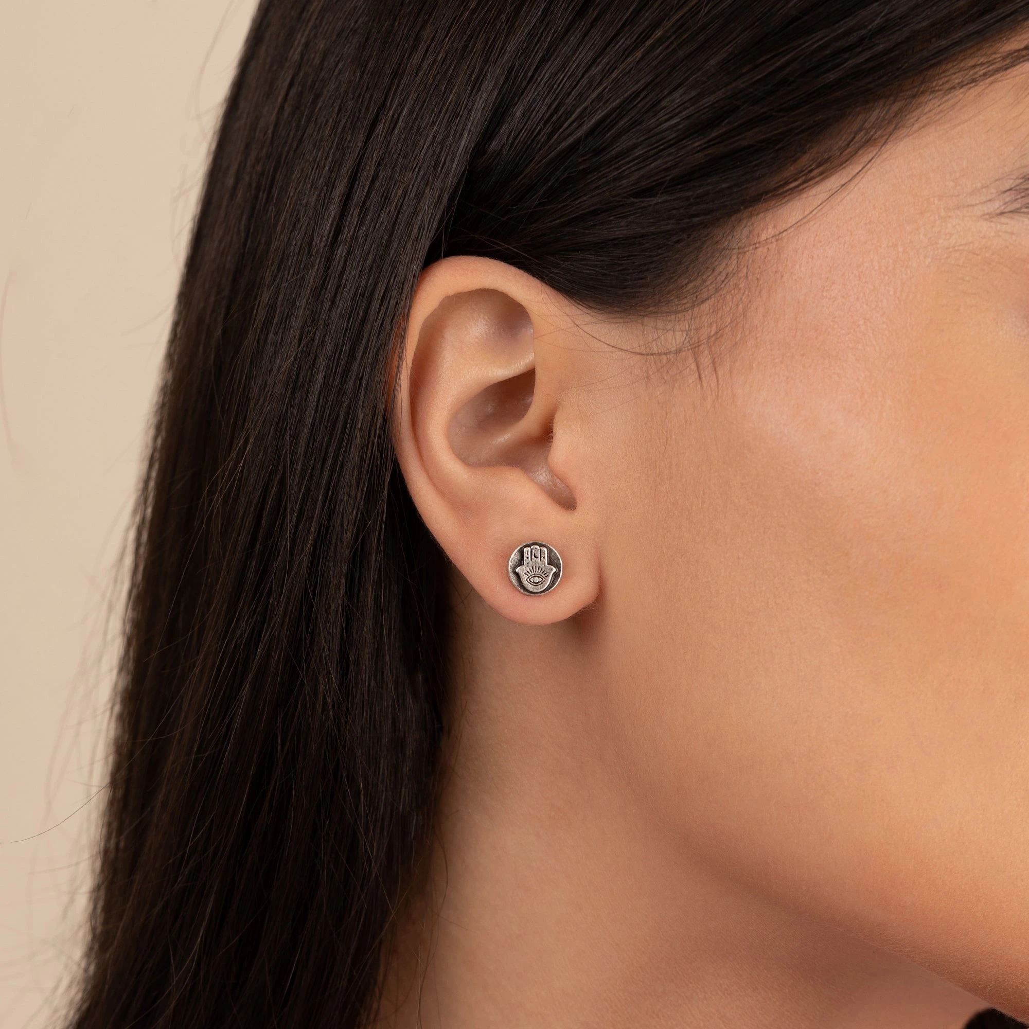 Hamsa Circle Stud Earrings 4 Hamsa Circle Stud Earrings - Image 2