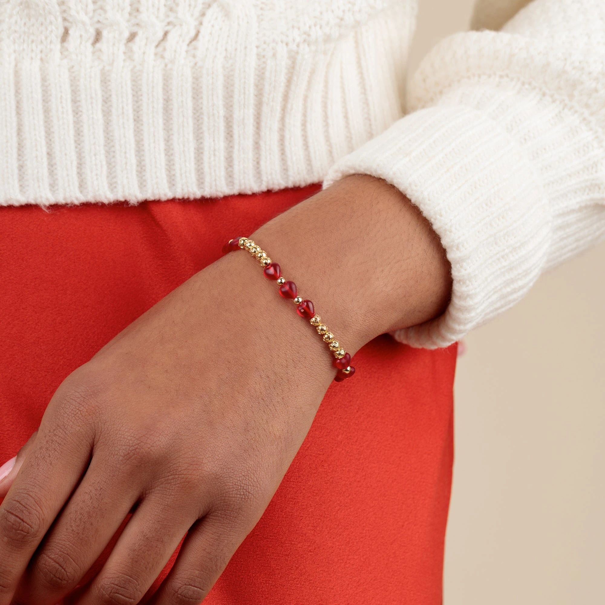 Crystal Heart Stretch Bracelet, Red 4 Crystal Heart Stretch Bracelet, Red - Image 2