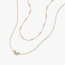 Delicate Butterfly Necklace, Reconstituted Pink Agate