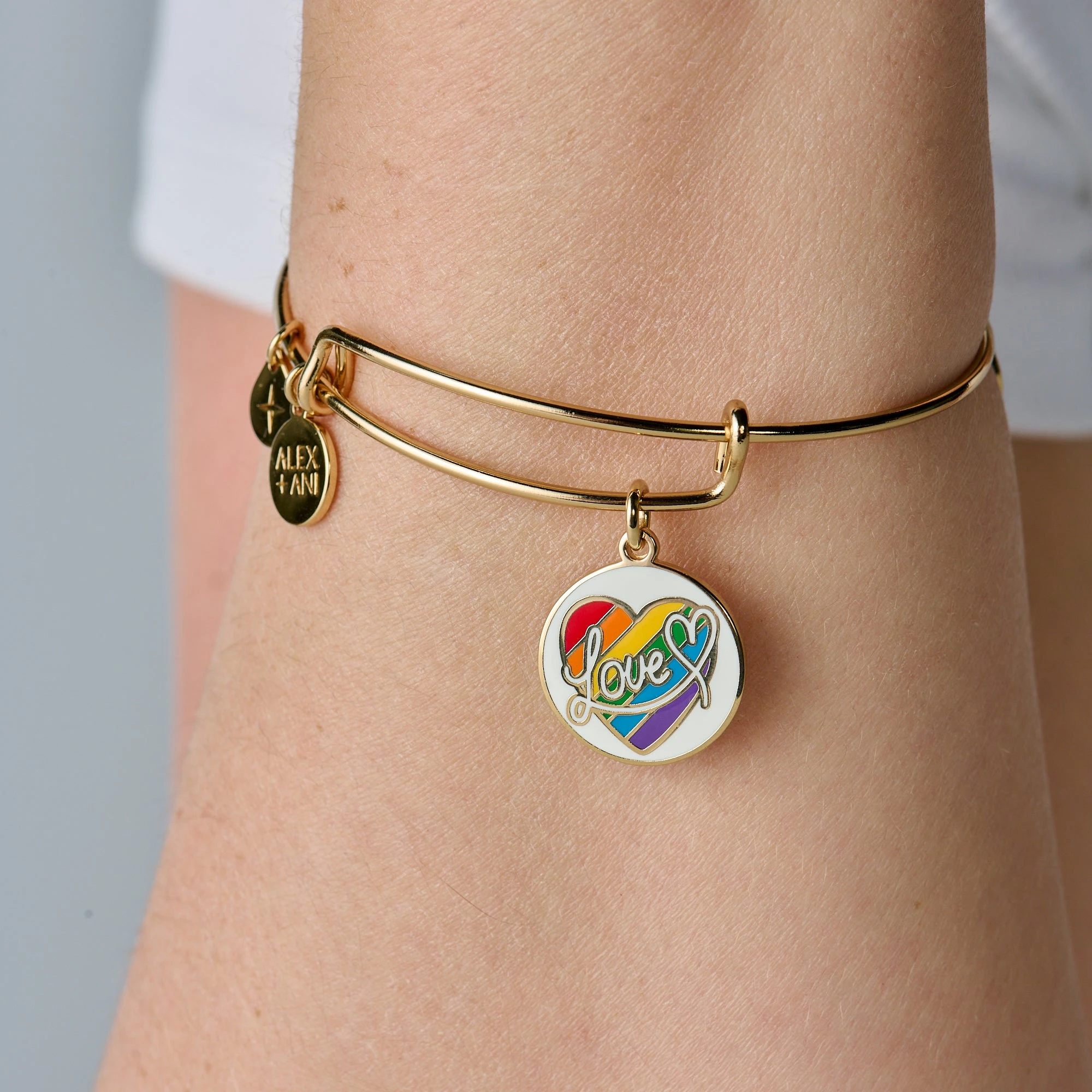 LOVE Rainbow Heart Charm Bangle 6 LOVE Rainbow Heart Charm Bangle - Image 4