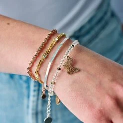 Filigree Butterfly + Crystal Beaded Charm Bangle -Alex And Ani Bracelets Shop AA761023SG on model 2