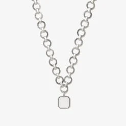 Engravable Square Charm Chunky Chain Necklace, 20''
