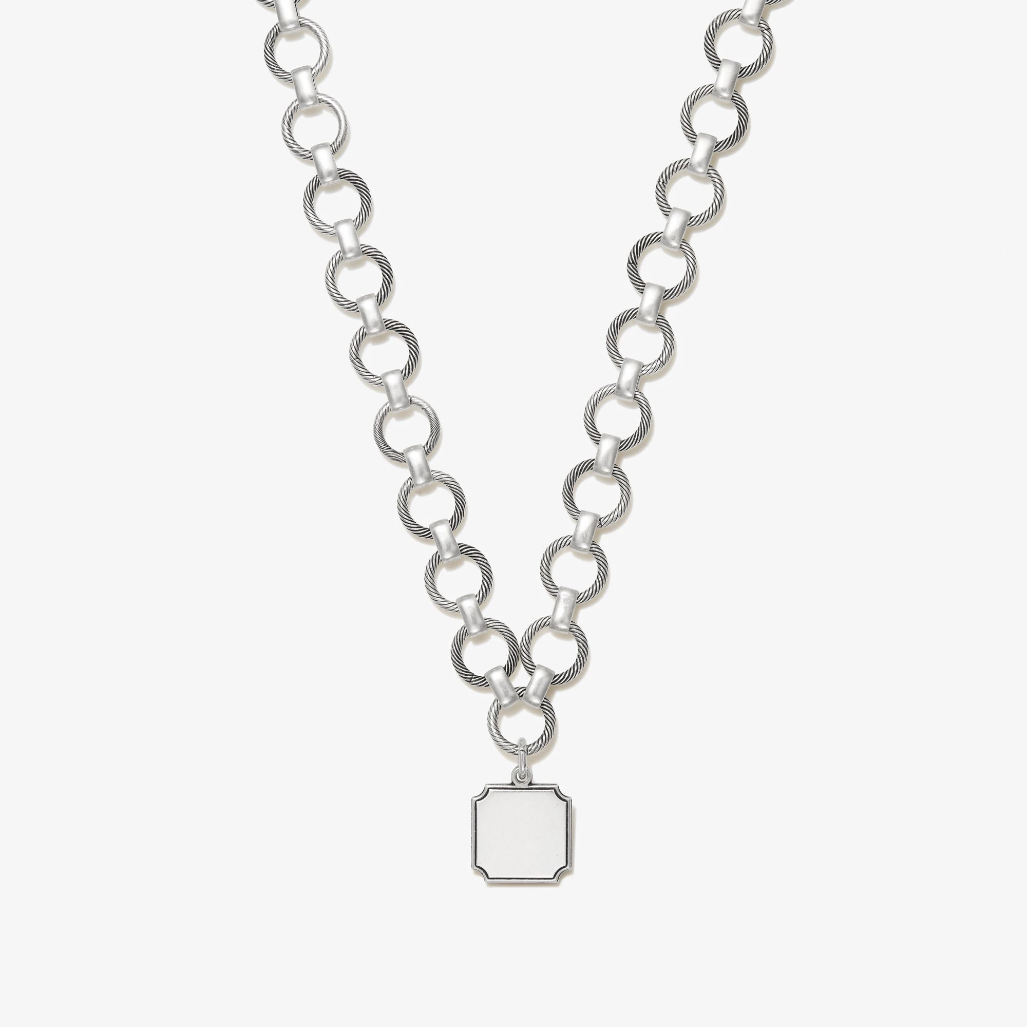 Engravable Square Charm Chunky Chain Necklace, 20'' 3 Engravable Square Charm Chunky Chain Necklace, 20''