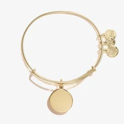 Engravable Circle Charm Bangle -Alex And Ani Bracelets Shop Engravable Circle Charm Bangle Shiny Gold Front EN21EWBRNDSG