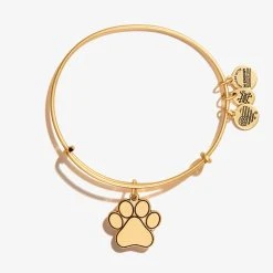 Engravable Paw Print Charm Bangle -Alex And Ani Bracelets Shop Engravable Paw Print Charm Bangle Rafaelian Gold Front EN21EWBPWRG