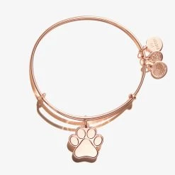 Engravable Paw Print Charm Bangle -Alex And Ani Bracelets Shop Engravable Paw Print Charm Bangle Shiny Rose Gold Front EN21EWBPWSR