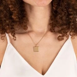 Engravable Square Charm Necklace, 21'' -Alex And Ani Bracelets Shop Engravable Square Charm Necklace Shiny Gold Model EN21ENSQSG