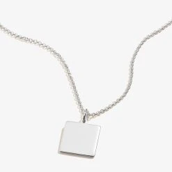 Engravable Square Charm Necklace, 21'' -Alex And Ani Bracelets Shop Engravable Square Charm Necklace Shiny Silver Front EN21ENSQSS