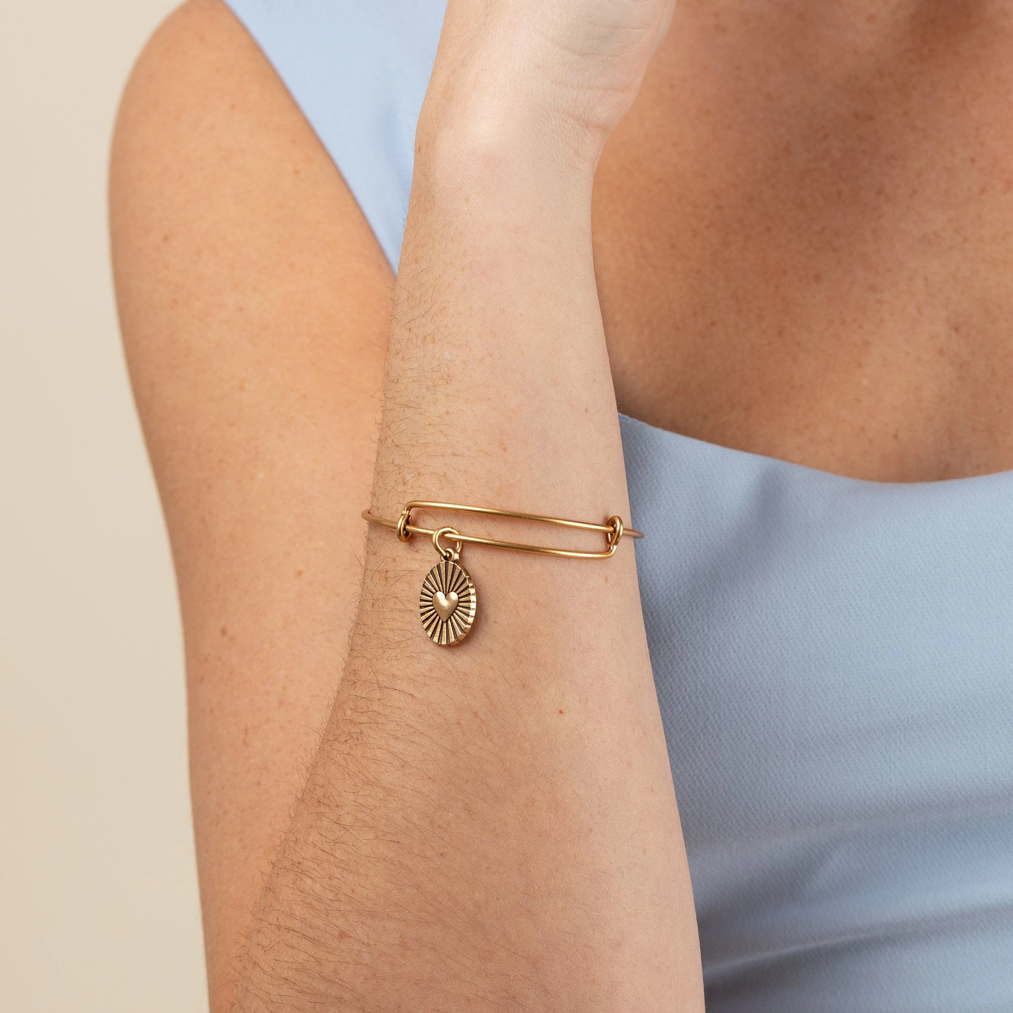 Heart Embossed Charm Bangle 8 Heart Embossed Charm Bangle - Image 6