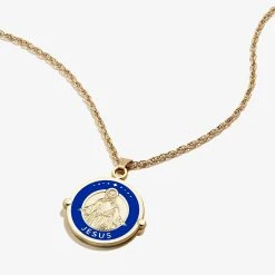 Jesus Embossed Charm Necklace 11 Jesus Embossed Charm Necklace -Alex And Ani Bracelets Shop Jesus Embossed Charm Necklace Gold Front A21ENJESSG