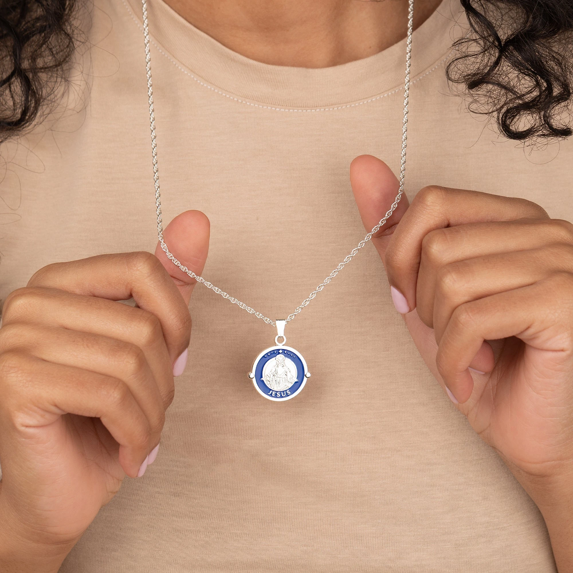 Jesus Embossed Charm Necklace 5 Jesus Embossed Charm Necklace - Image 3