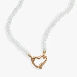 Moonstone Beaded Heart Clasp Necklace -Alex And Ani Bracelets Shop Moonstone Beaded Heart Clasp Necklace alt AA767723SAG