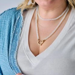 Moonstone Beaded Heart Clasp Necklace -Alex And Ani Bracelets Shop Moonstone Beaded Heart Clasp Necklace model2 AA767723SAG
