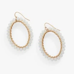 Moonstone Beaded Hoop Earrings -Alex And Ani Bracelets Shop Moonstone Beaded Hoop Earrings alt AA767923SAG