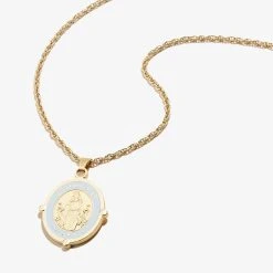 Mother Mary Embossed Charm Necklace -Alex And Ani Bracelets Shop Mother Mary Embossed Charm Necklace Gold Front A21ENMMSG