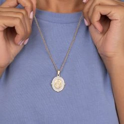 Mother Mary Embossed Charm Necklace -Alex And Ani Bracelets Shop Mother Mary Embossed Charm Necklace Gold Model A21ENMMSG