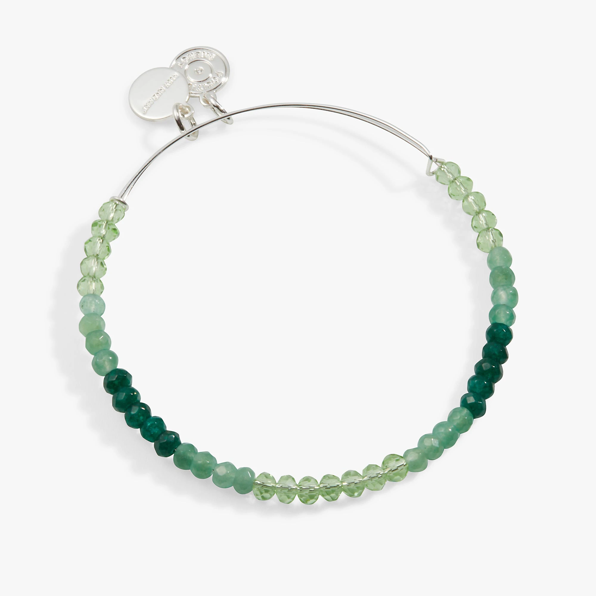 Ombre Faceted Stone Beaded Charm Bangle, Green 3 Ombre Faceted Stone Beaded Charm Bangle, Green