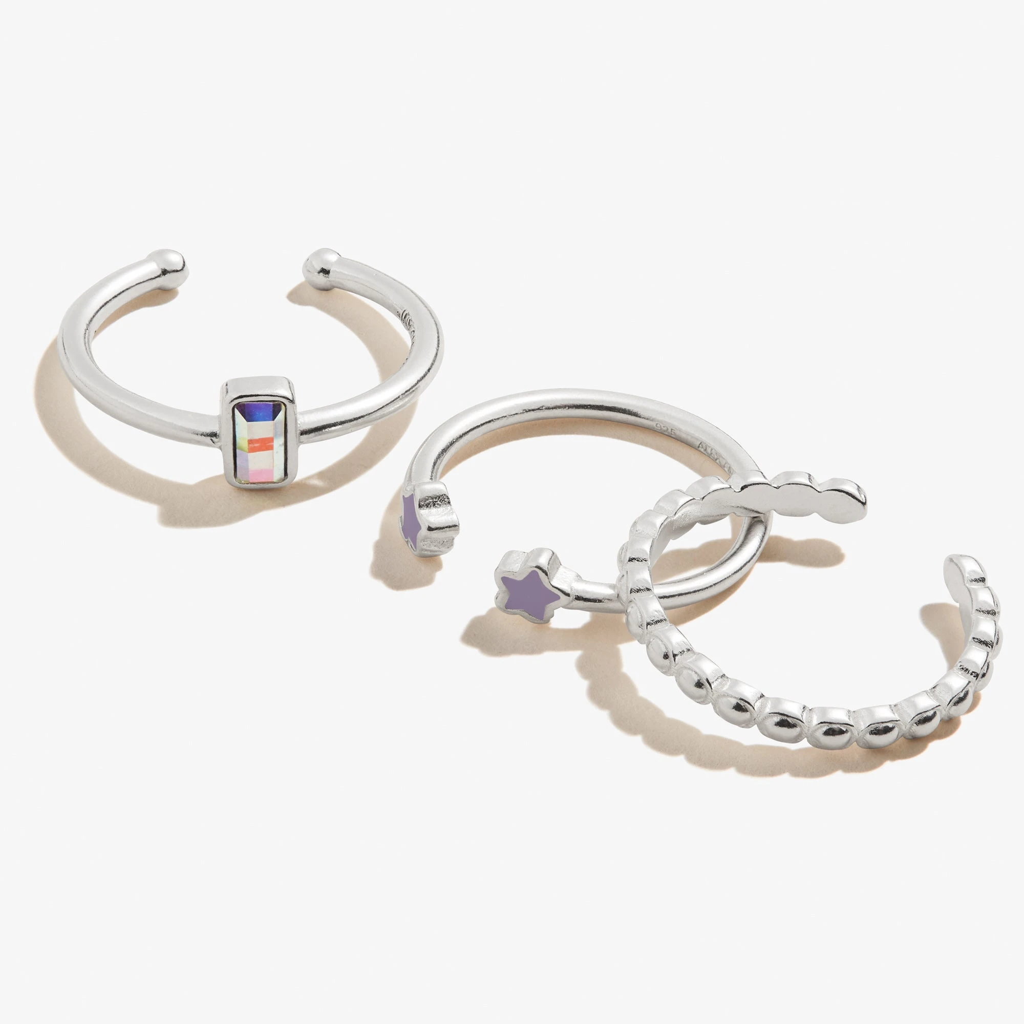 Wish Upon A Star Rings, Silver, Set Of 3 3 Wish Upon A Star Rings, Silver, Set Of 3