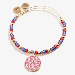 'Willy Wonka Chocolate Factory' Beaded Charm Bangle -Alex And Ani Bracelets Shop Willy Wonka Chocolate Factory Beaded Charm Bangle Gold Front AS21WWBEADSG