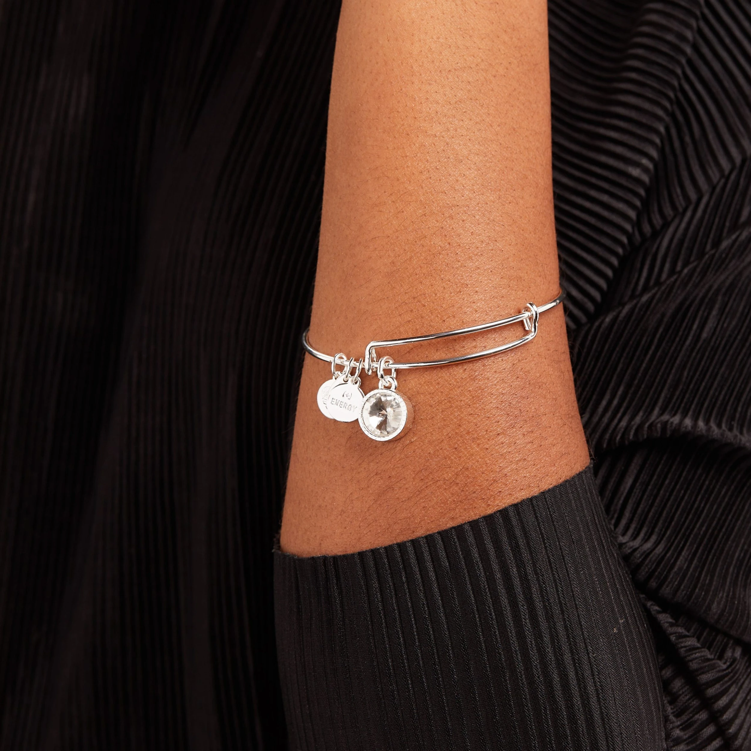 April Birthstone Charm Bangle, Clear Crystal 4 April Birthstone Charm Bangle, Clear Crystal - Image 2