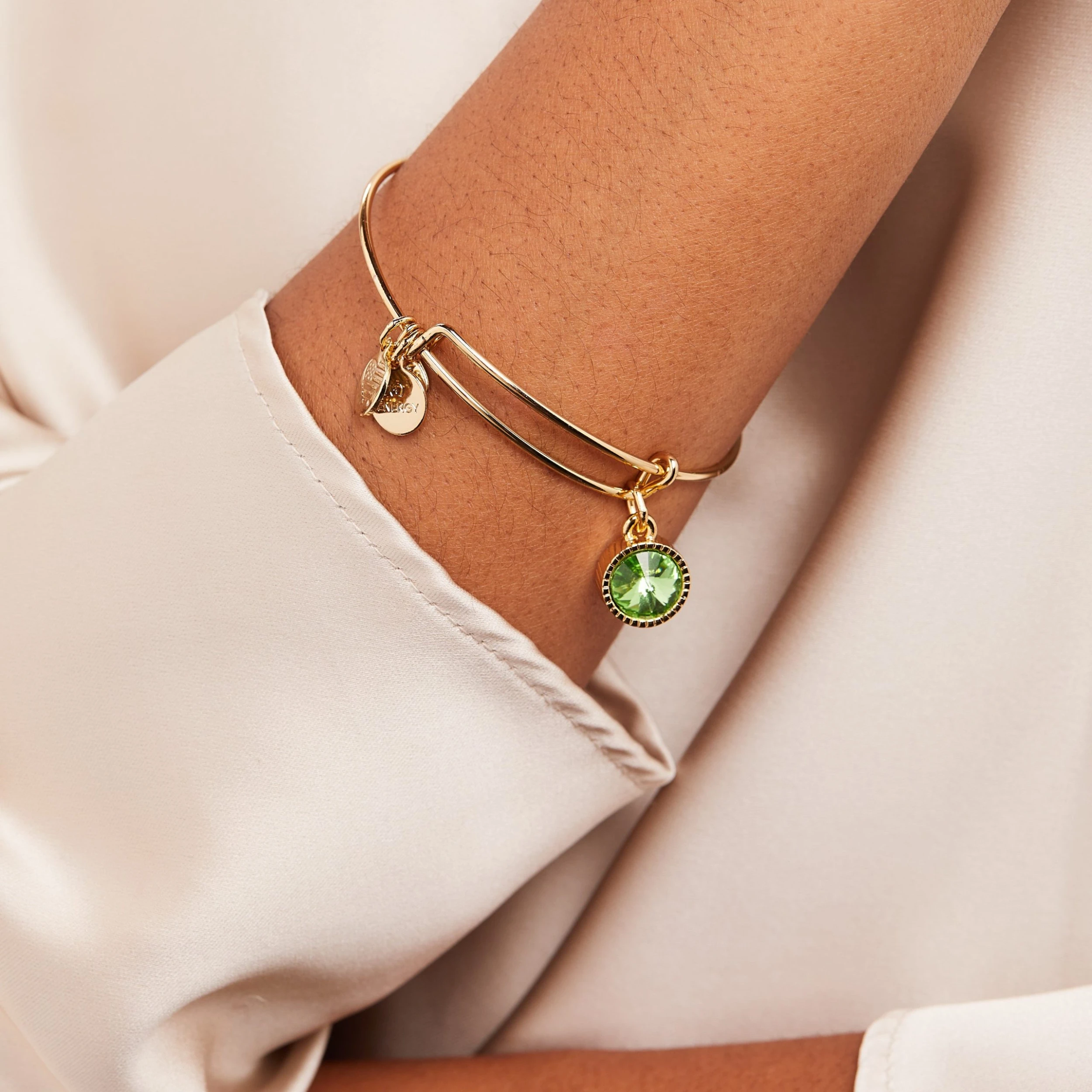 August Birthstone Charm Bangle, Peridot 7 August Birthstone Charm Bangle, Peridot - Image 5