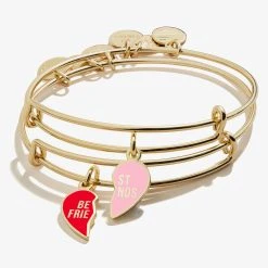 Best Friend Charm Bangles, Pink + Red, Set Of 2