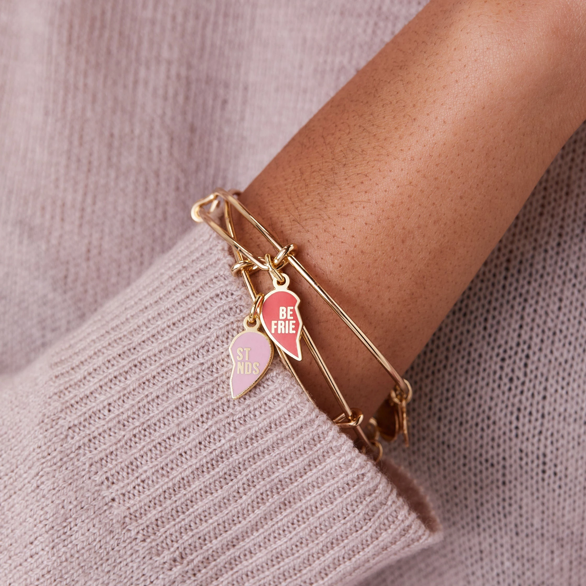 Best Friend Charm Bangles, Pink + Red, Set Of 2 5 Best Friend Charm Bangles, Pink + Red, Set Of 2 - Image 3