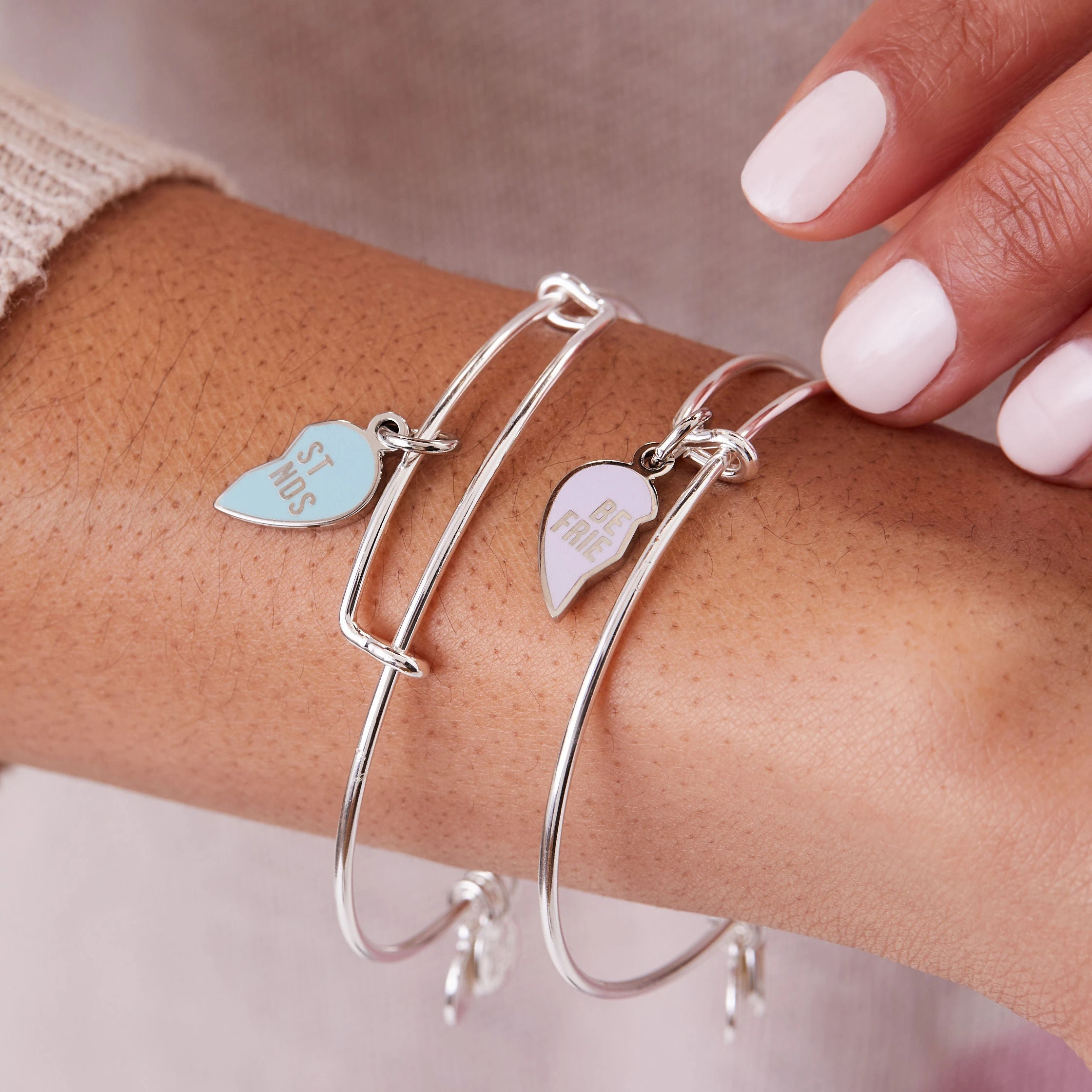 Best Friend Charm Bangles, Purple + Blue, Set Of 2 5 Best Friend Charm Bangles, Purple + Blue, Set Of 2 - Image 3