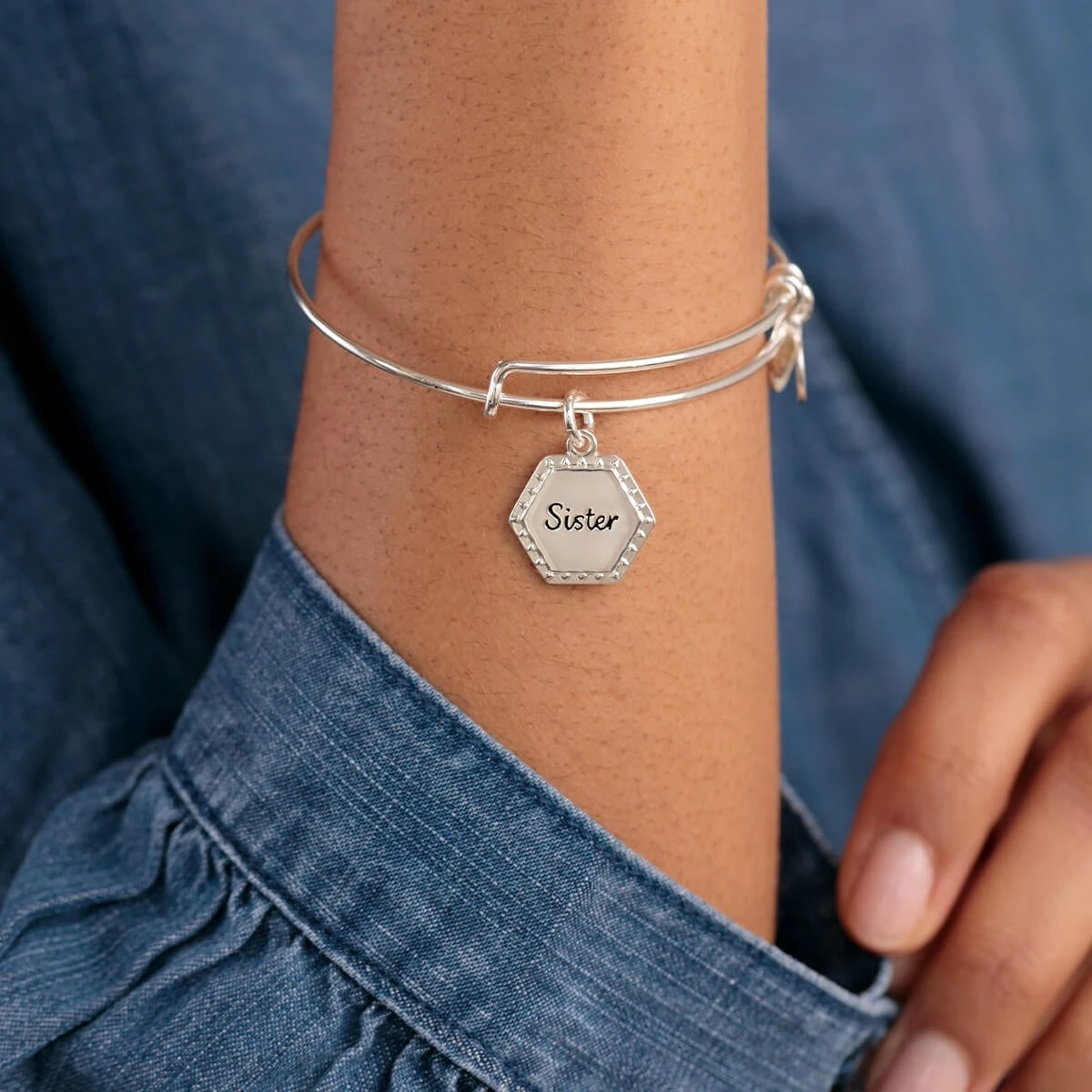 Sister, 'Woven Together' Charm Bangle 4 Sister, 'Woven Together' Charm Bangle - Image 2