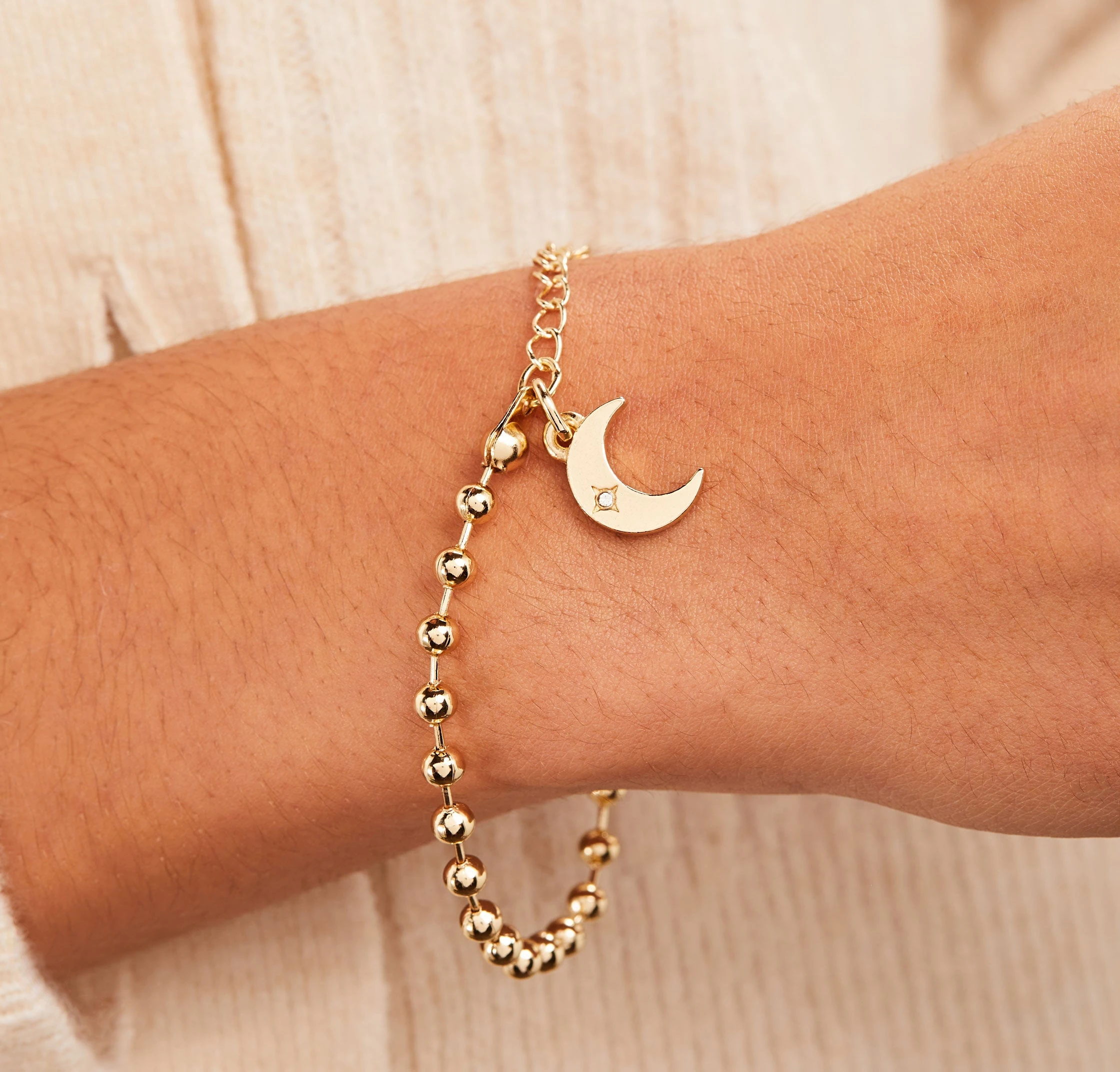 Crescent Moon Ball Chain Bracelet 6 Crescent Moon Ball Chain Bracelet - Image 4