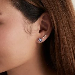 Crystal Forget-Me-Not Flower Stud + Hoop Earrings, Set Of 3 -Alex And Ani Bracelets Shop crystal flower stud and hoop earring set model2 AA743123SS