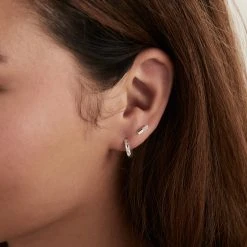 Crystal Forget-Me-Not Flower Stud + Hoop Earrings, Set Of 3 -Alex And Ani Bracelets Shop crystal flower stud and hoop earring set model3 AA743123SS