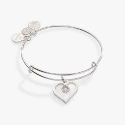Crystal In Heart Charm Bangle Bracelet