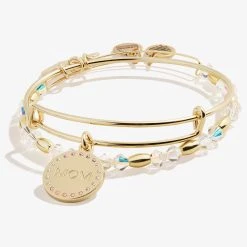 Crystal Infusion 'Mom' Charm Bangle, Set Of 2 -Alex And Ani Bracelets Shop crystal infusion mom charm bangle set of 2 front AA617622SETSG