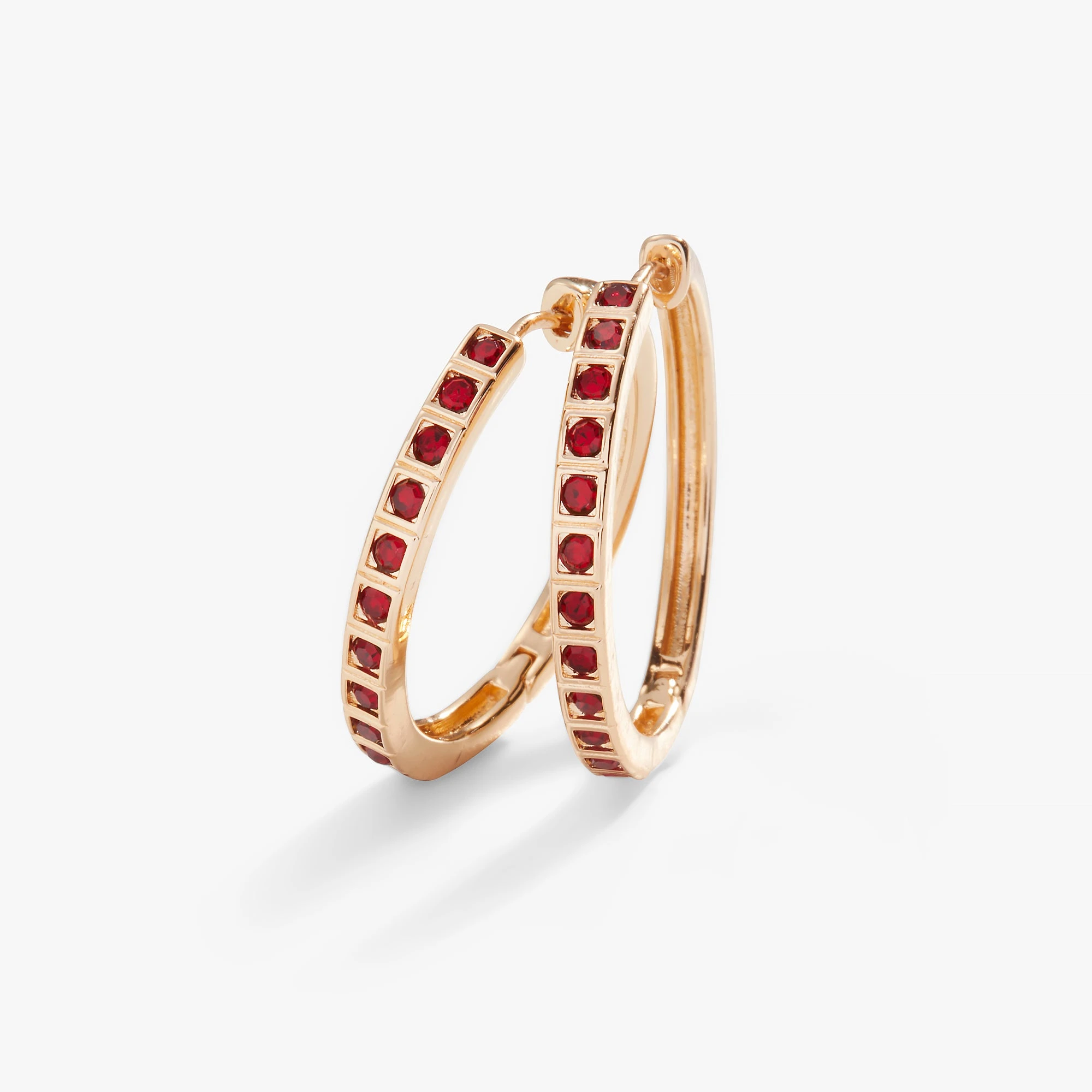 Crystal Medium Hoop Earrings, Ruby 3 Crystal Medium Hoop Earrings, Ruby