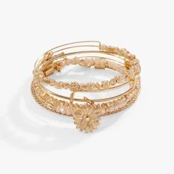 Daisy Charm Bangle Bracelet, Set Of 5