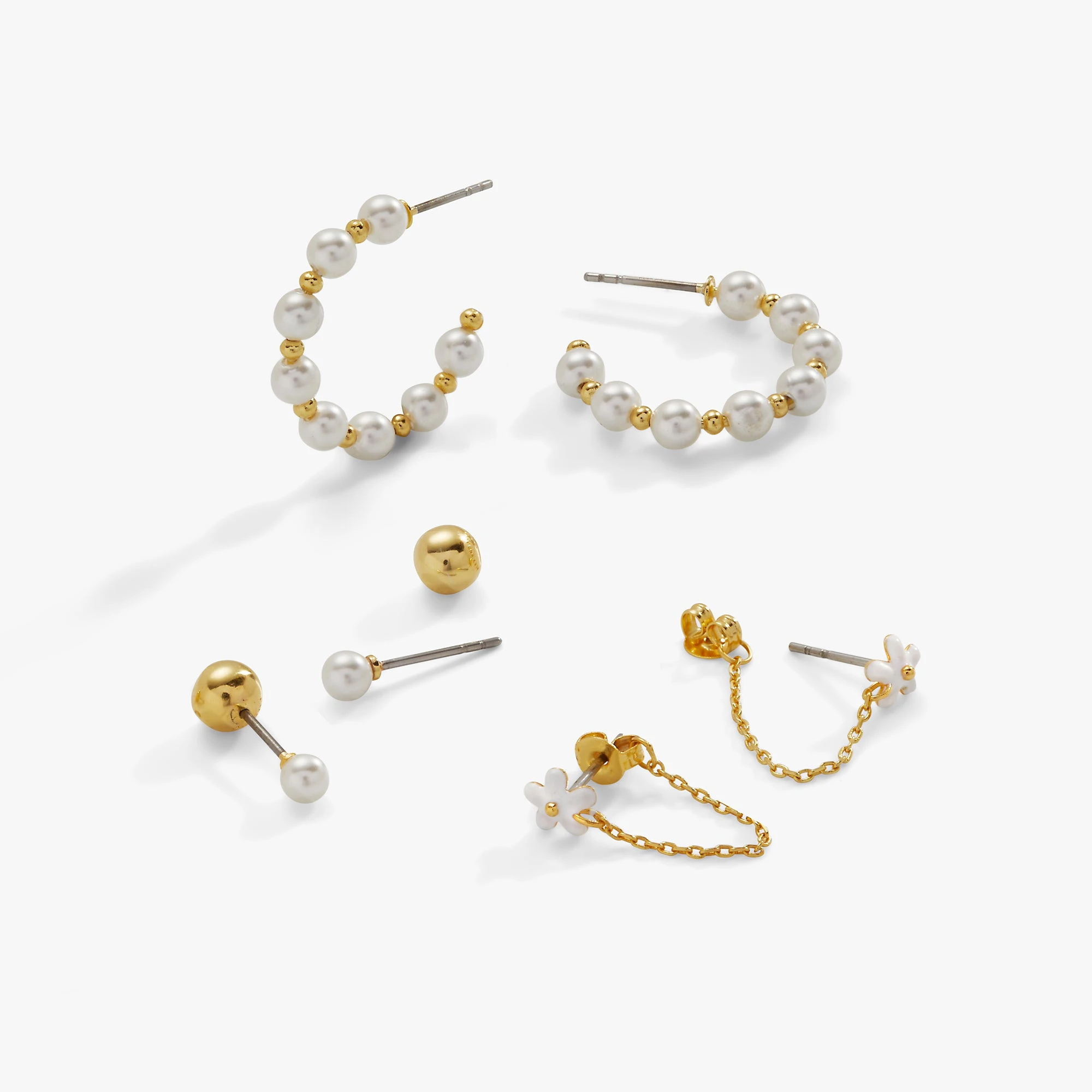 Daisy Stud + Hoop Earrings, Set Of 3 3 Daisy Stud + Hoop Earrings, Set Of 3