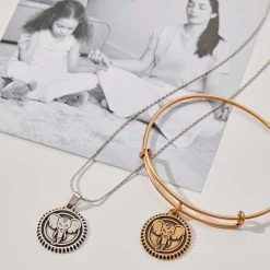 Elephant Embossed Charm Necklace 15 Elephant Embossed Charm Necklace -Alex And Ani Bracelets Shop elephant necklace flatlay