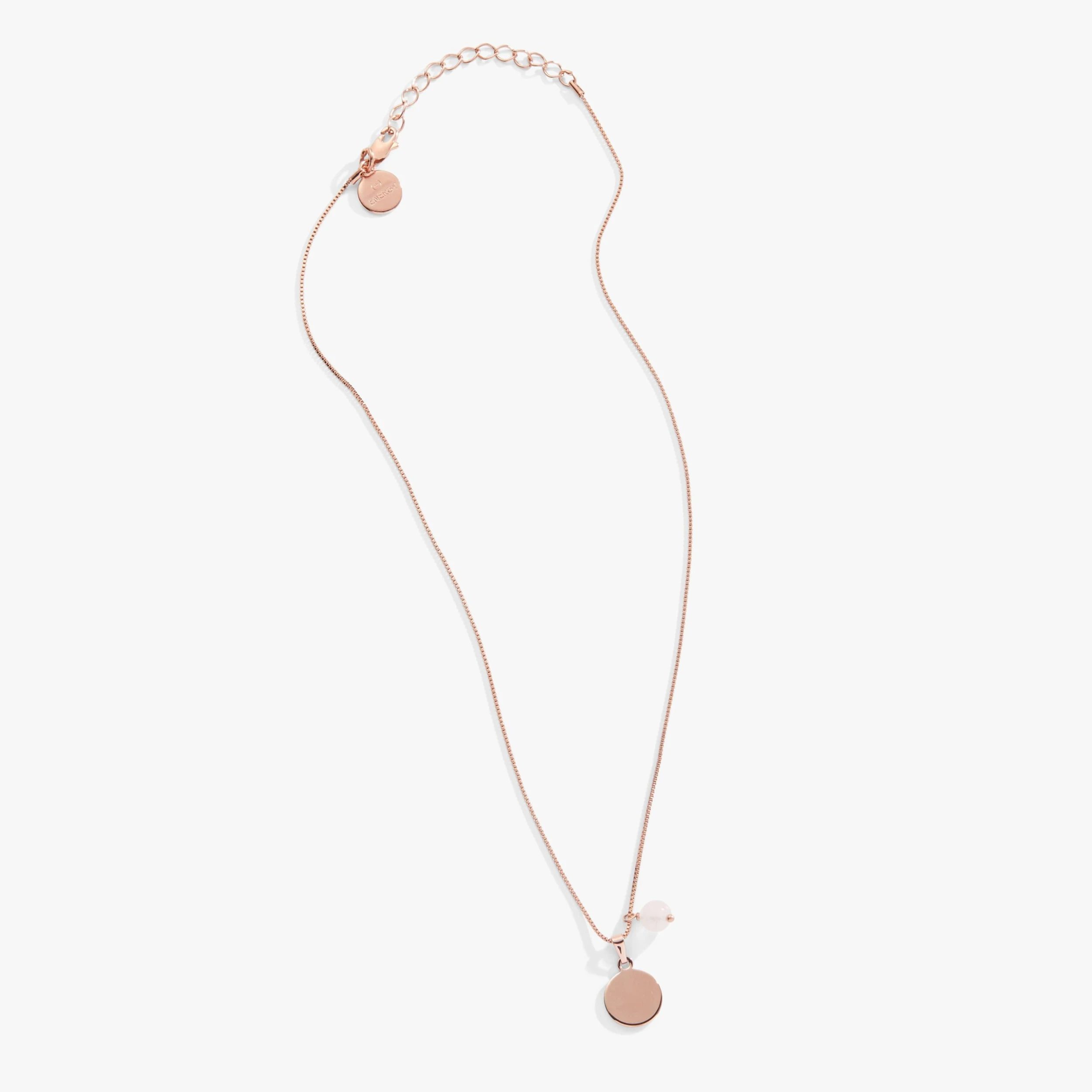 Engravable Circle Charm + Rose Quartz Bead Necklace 4 Engravable Circle Charm + Rose Quartz Bead Necklace - Image 2