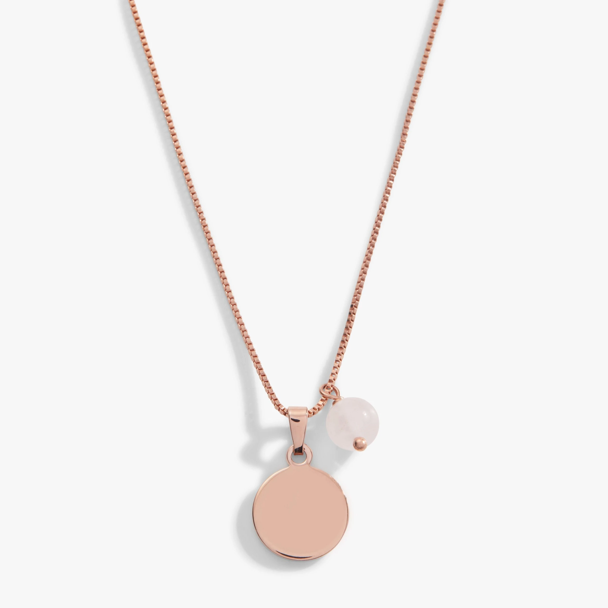 Engravable Circle Charm + Rose Quartz Bead Necklace 3 Engravable Circle Charm + Rose Quartz Bead Necklace