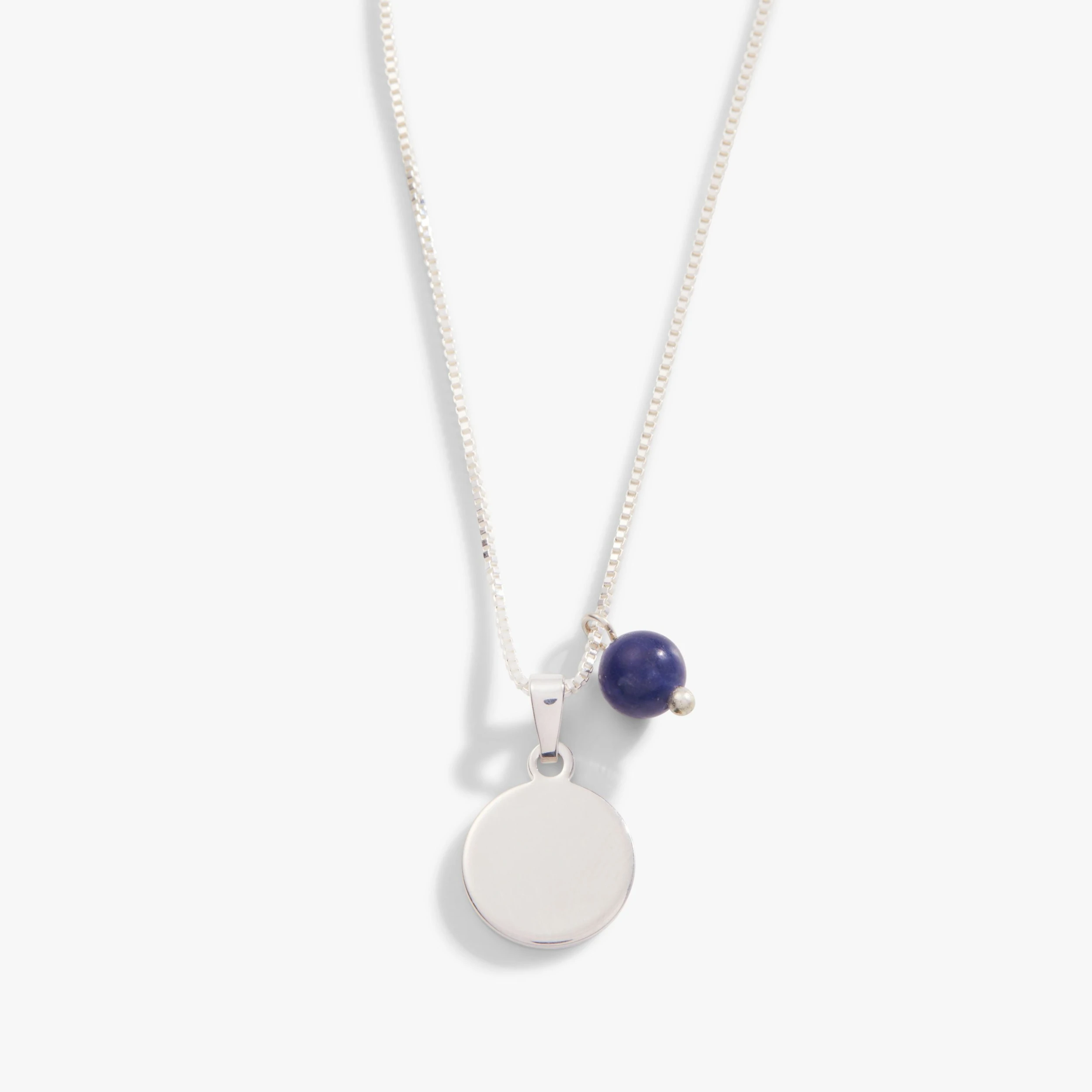 Engravable Circle Charm + Sodalite Bead Necklace 3 Engravable Circle Charm + Sodalite Bead Necklace