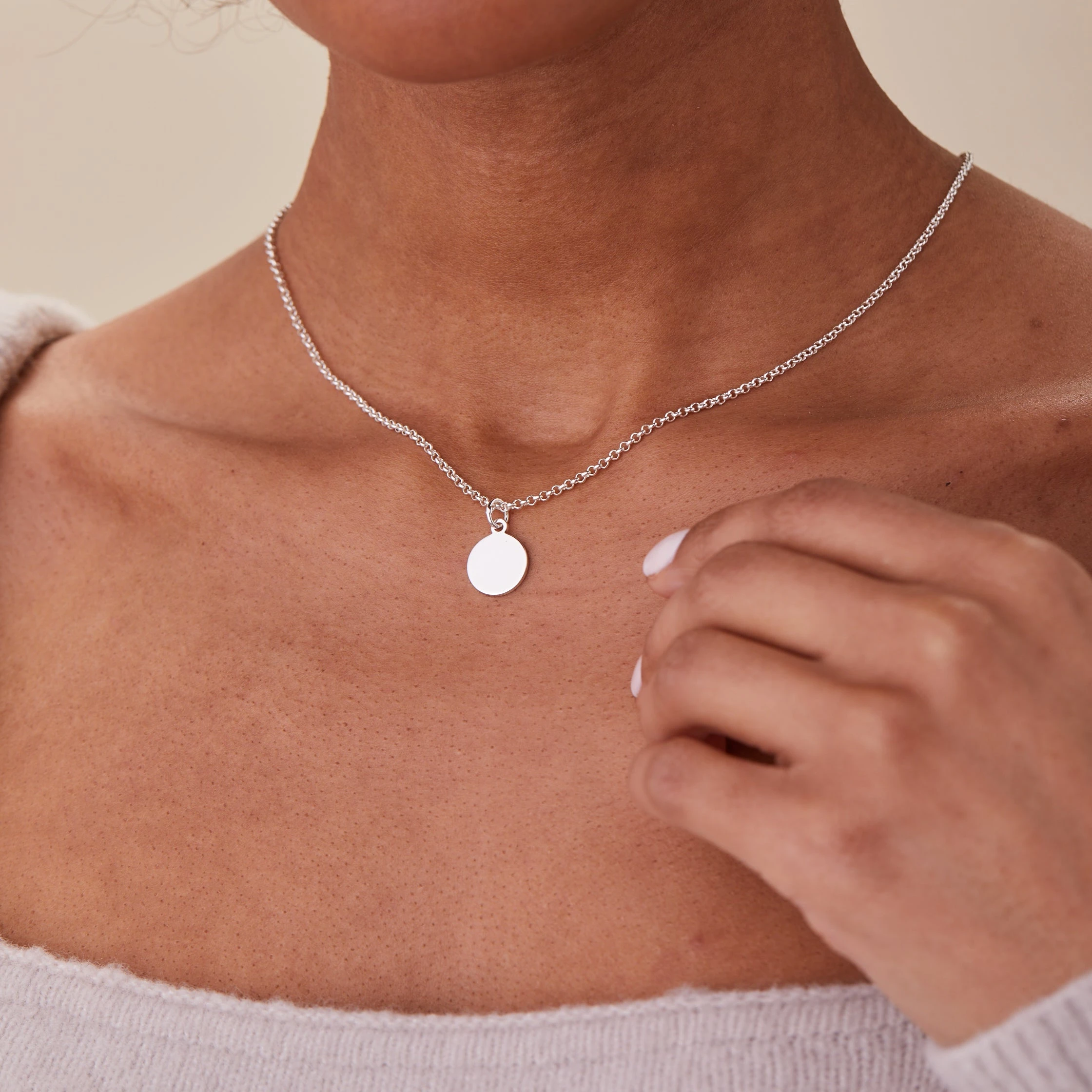 Engravable Small Circle Charm Necklace, 19'' 4 Engravable Small Circle Charm Necklace, 19'' - Image 2