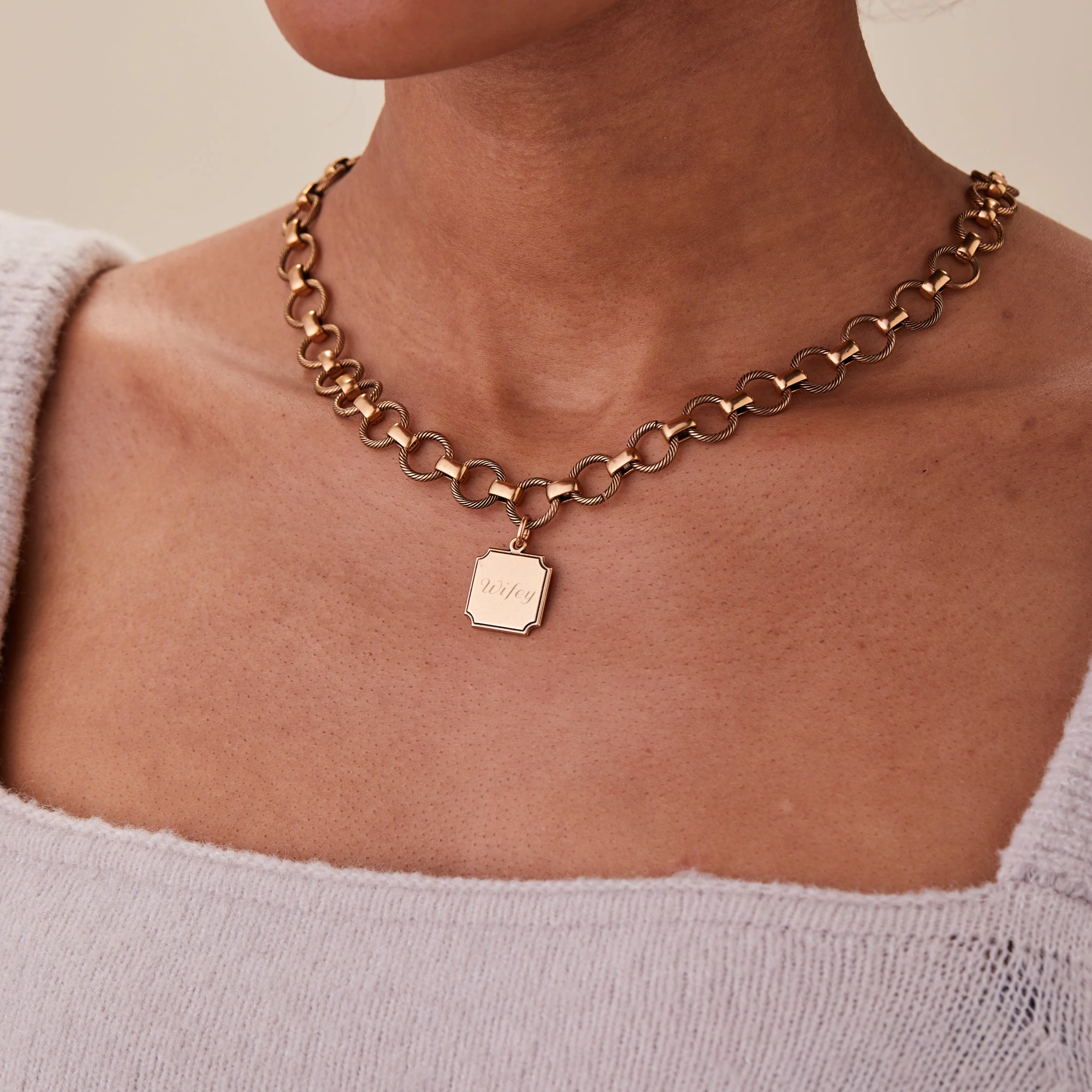 Engravable Square Charm Chunky Chain Necklace, 20'' 10 Engravable Square Charm Chunky Chain Necklace, 20'' - Image 8