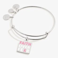 'Faith Over Fear' Breast Cancer Awareness Charm Bangle