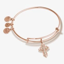 Floral Cross Charm Bangle Bracelet 8 Floral Cross Charm Bangle Bracelet -Alex And Ani Bracelets Shop floral cross charm bangle bracelet AA629922EWBSR 1