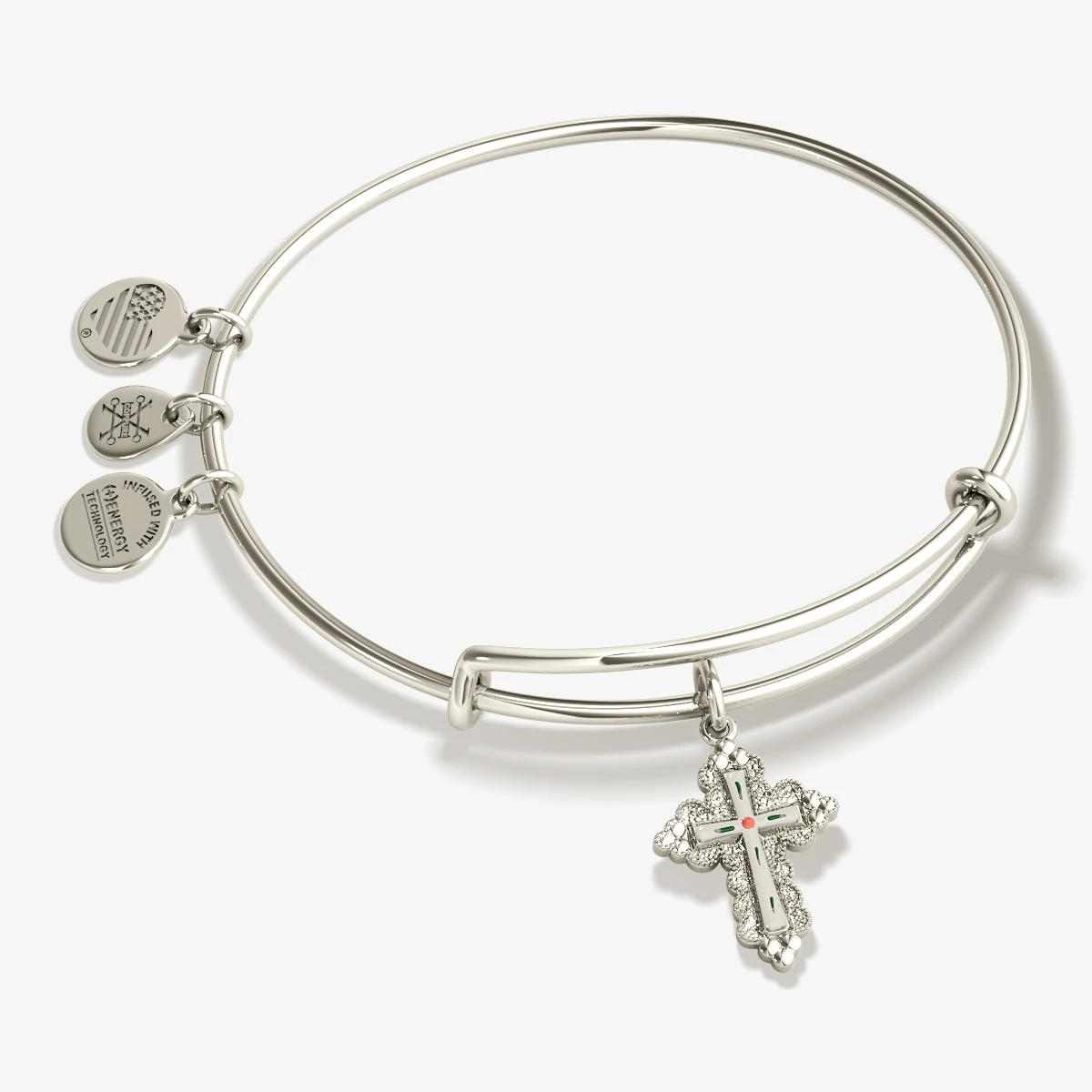 Floral Cross Charm Bangle Bracelet 3 Floral Cross Charm Bangle Bracelet